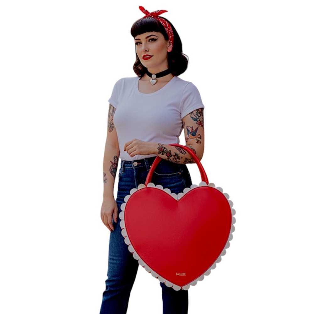 ban.do Red Heart Tote with White Scallop Trim